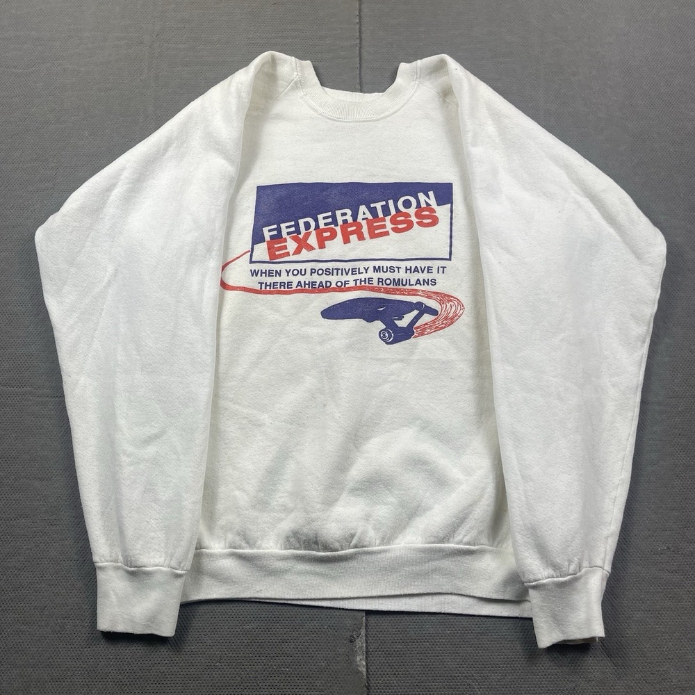 Vintage Star Trek Federation Express Crewneck Sweater Mens XL White 90s USA
